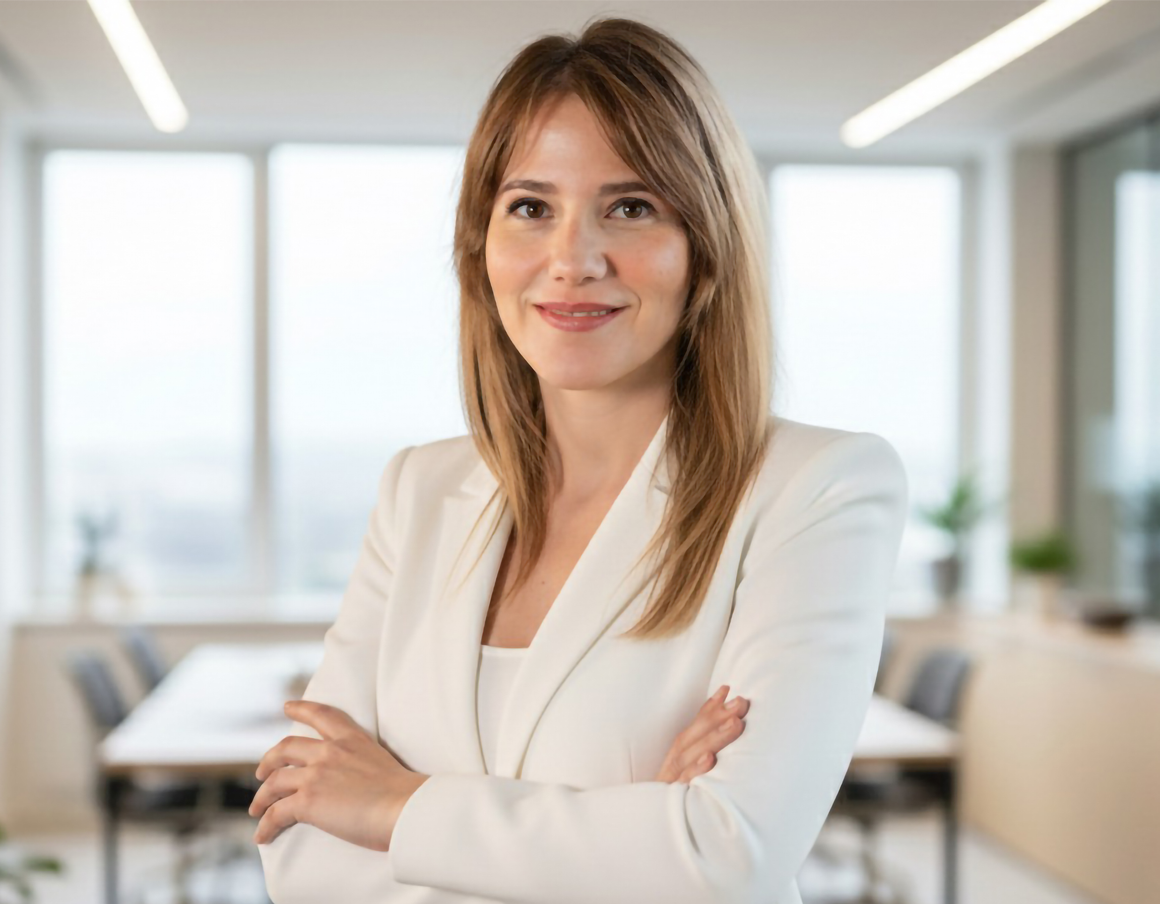 Official portrait of Silvia Barroso, neutral background, head and shoulders